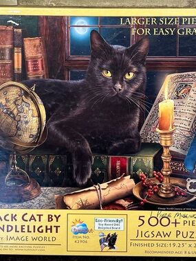 Sunset Black Cat by Candlelight Jigsaw Puzzle - 500 Large Format Pieces